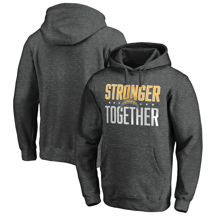 Men's Los Angeles Chargers Heather Charcoal Stronger Together Pullover Hoodie